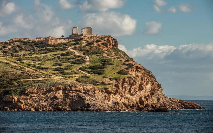 Blue & White Maisonette Over The Sea Near Sounio Sounion Exteriér fotografie